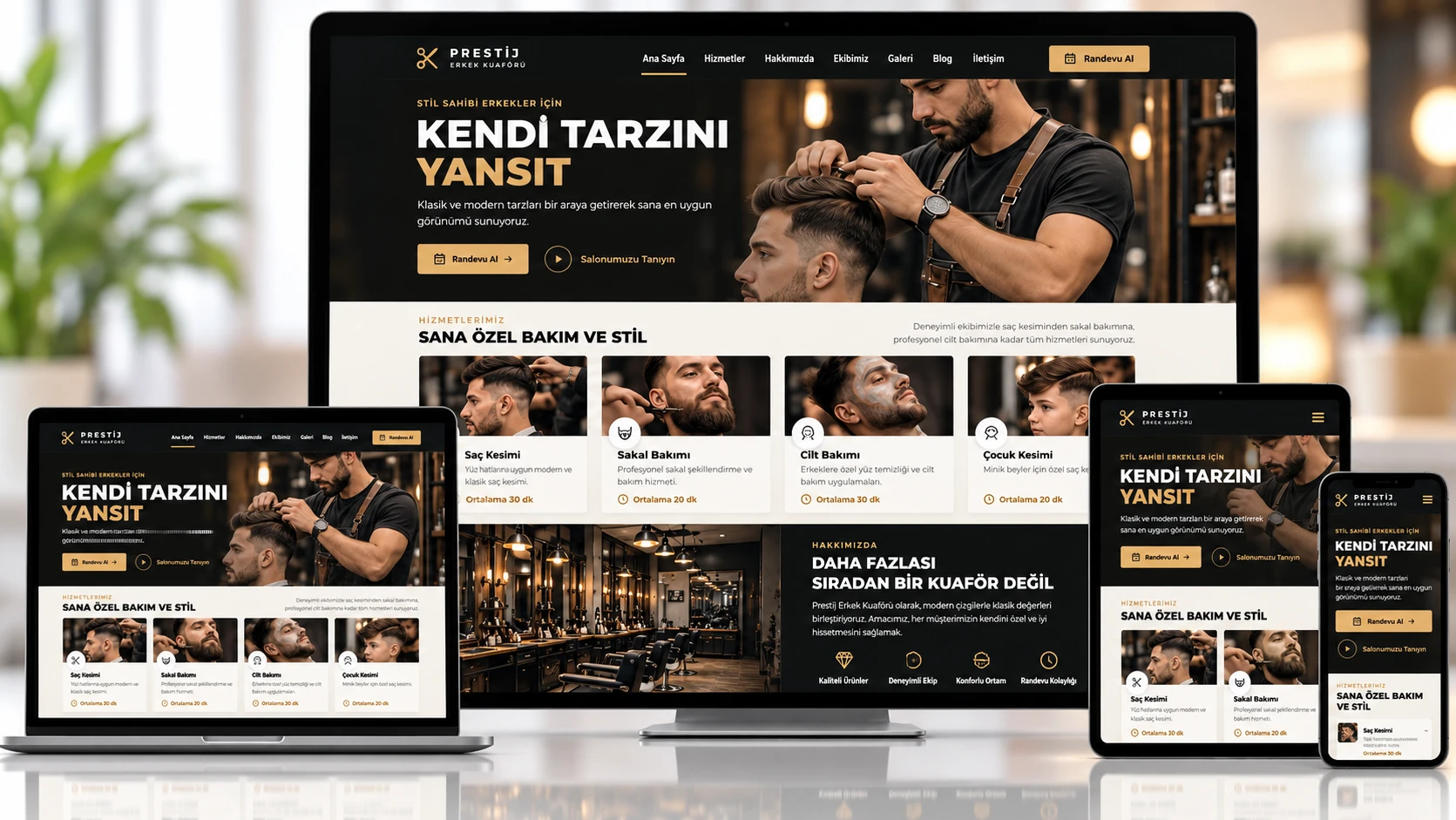 Berber ve Kuaför için Hazır Web Sitesi — Online Randevu Sistemli