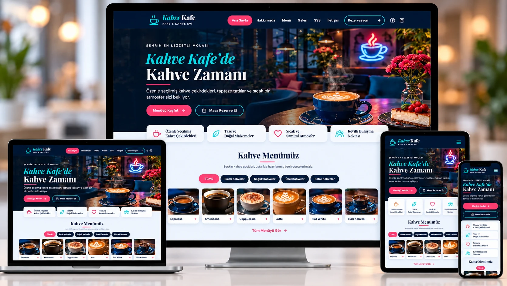 Kafe ve Kahveci için Hazır Web Sitesi — QR Menülü